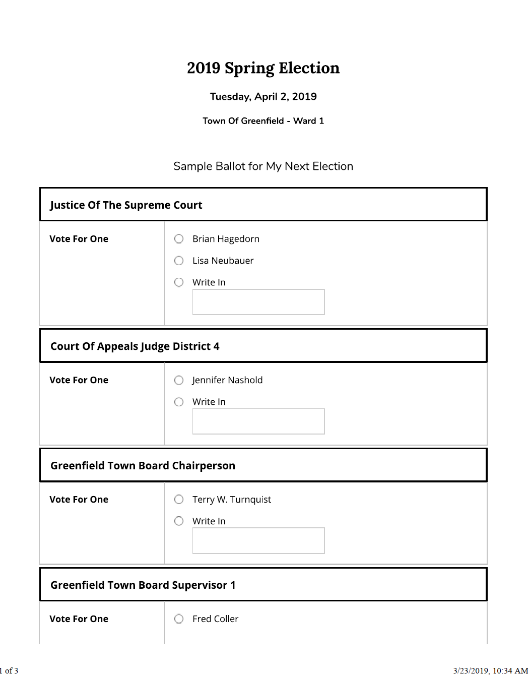 SPRING BALLOT SAMPLE