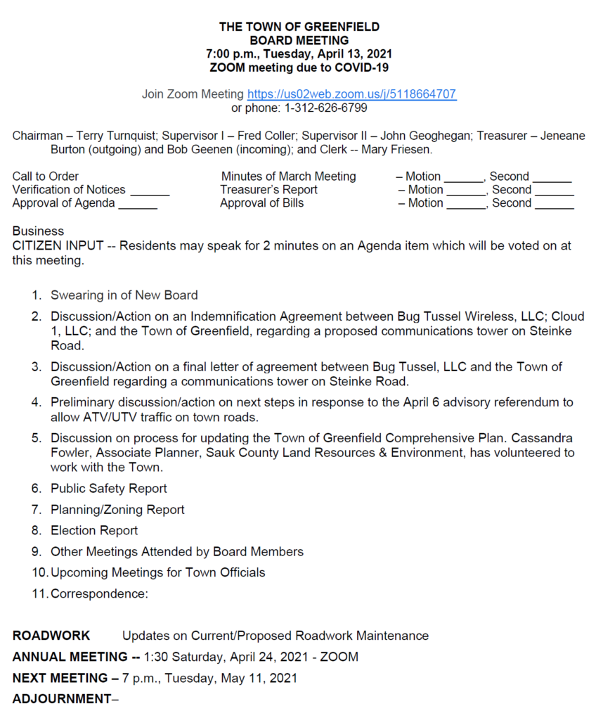 April Town Board Meeting